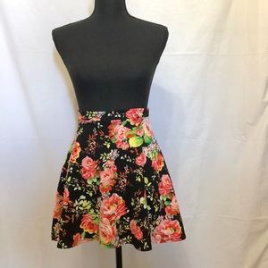 Black High Waisted Floral Skirt
